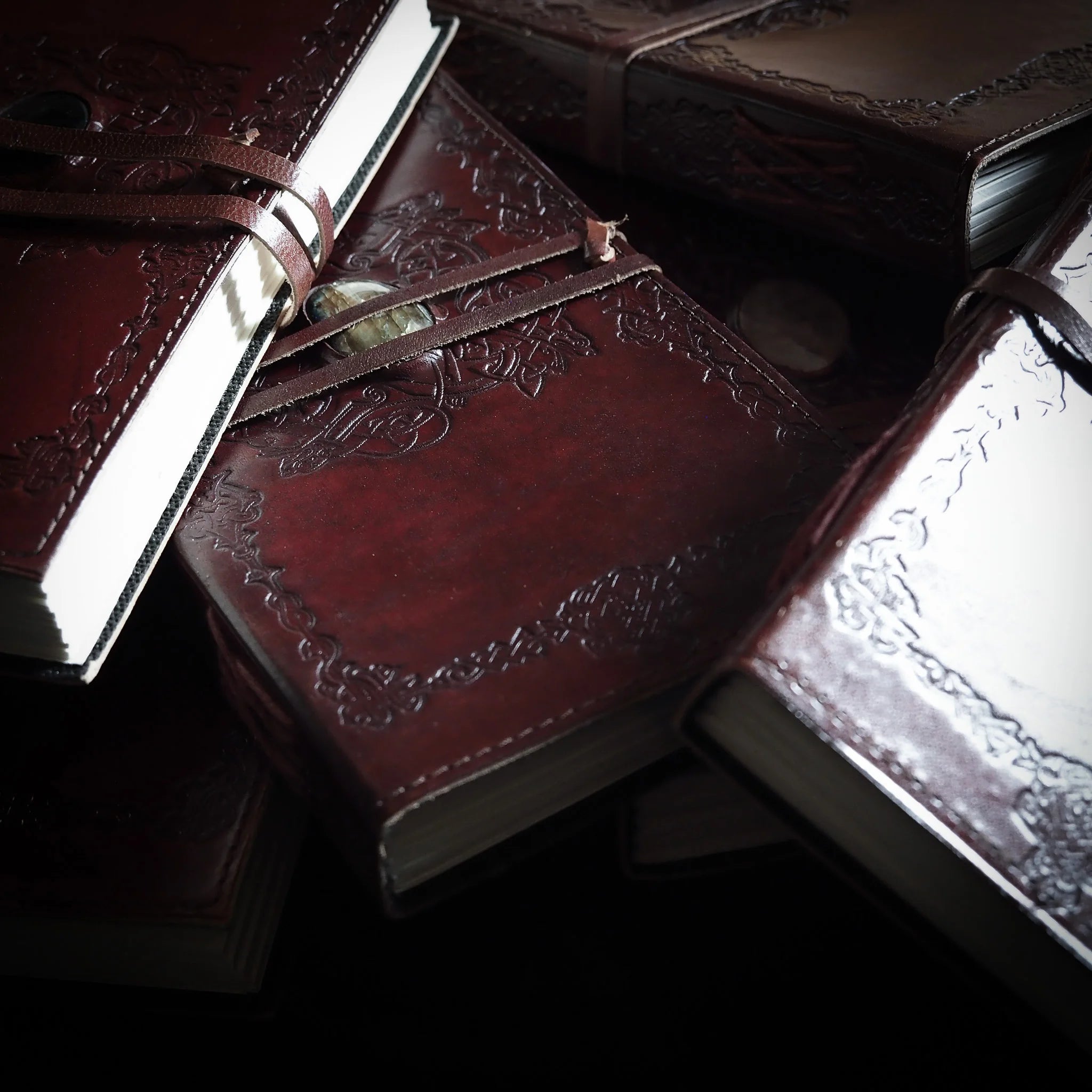Leather book with stone, large