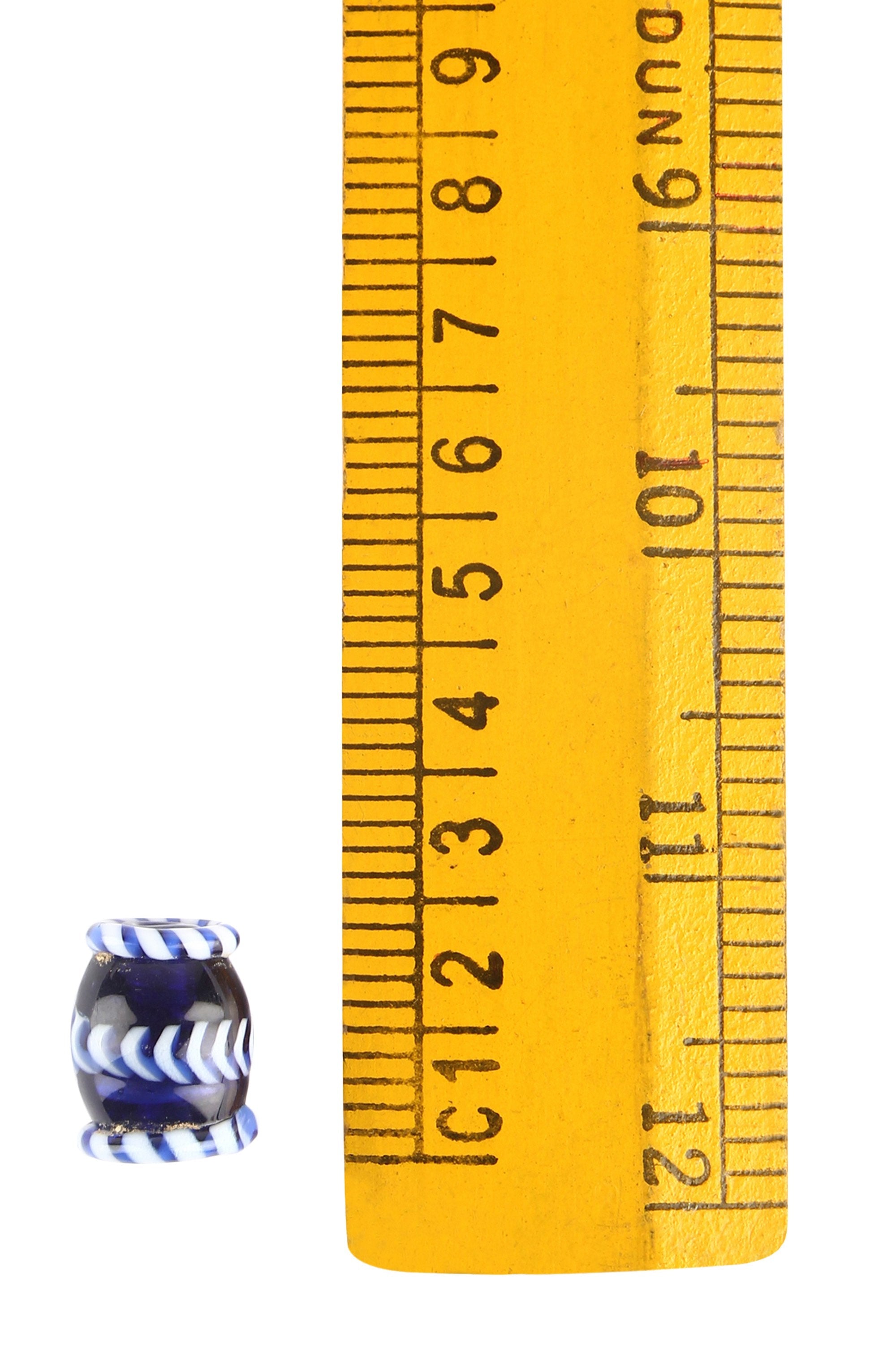 Blå glaspärla med dekor, 100 gram