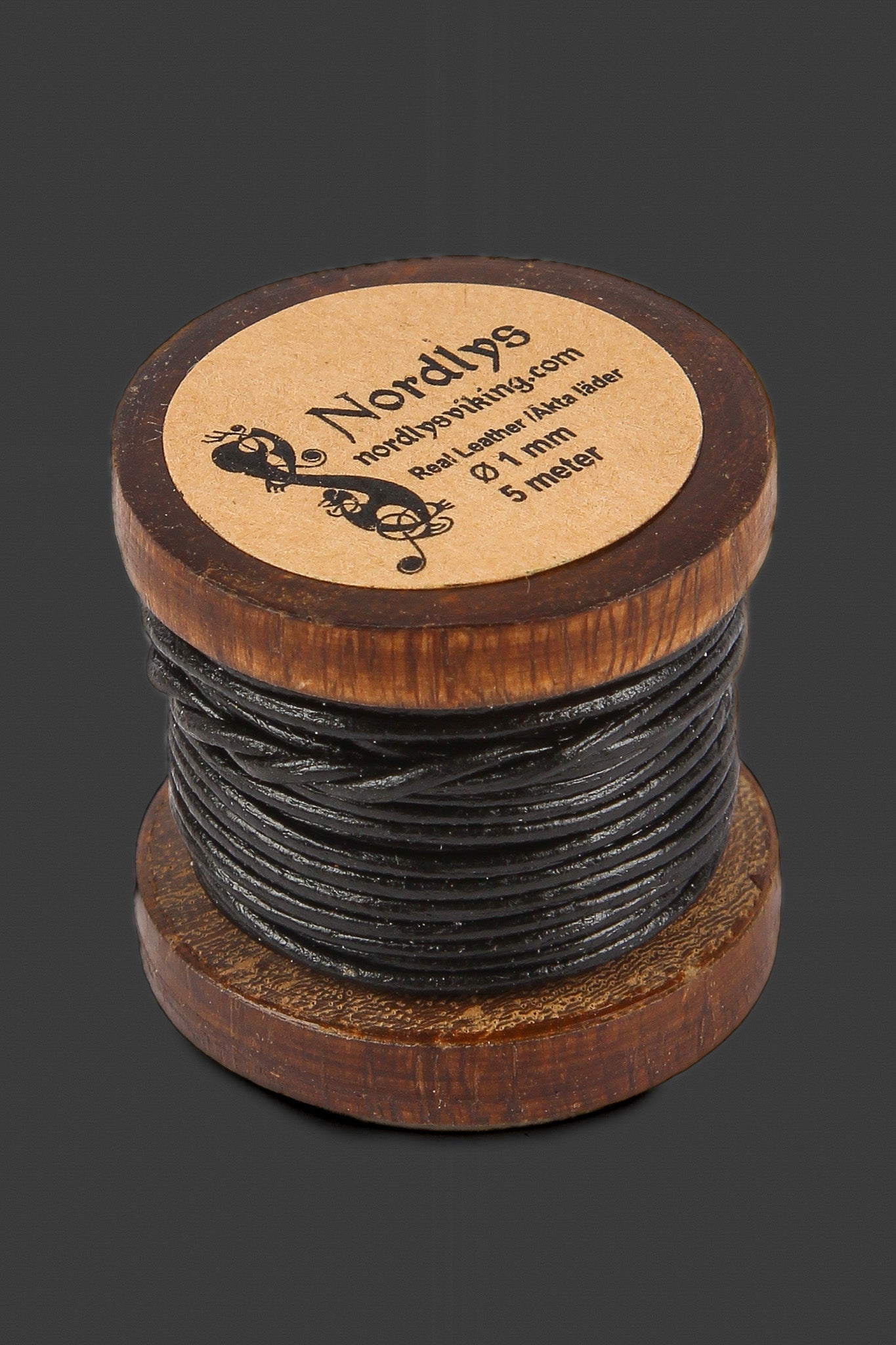 Läderband svart, 5 meter, 1 mm