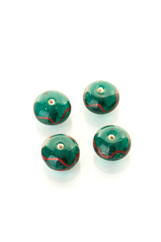Blue green glass bead with decor, Stavanger, 100 gram