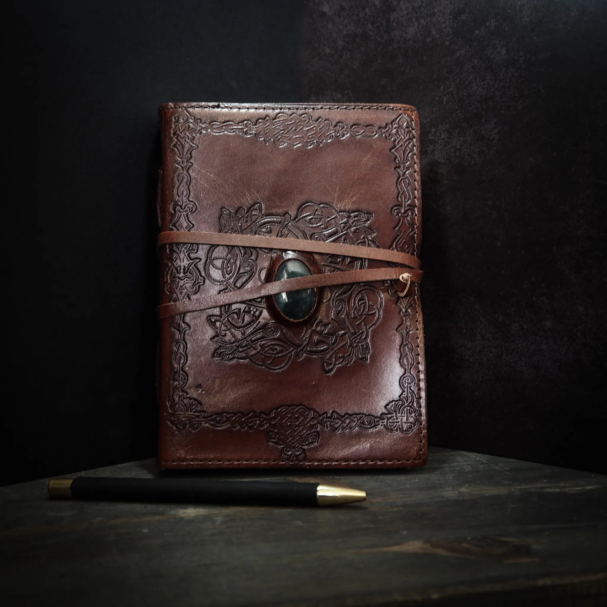 Leather book with stone, medium
