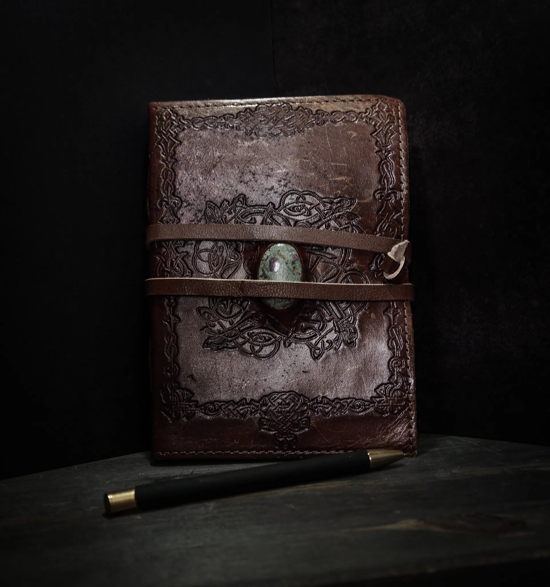 Leather book with stone, medium