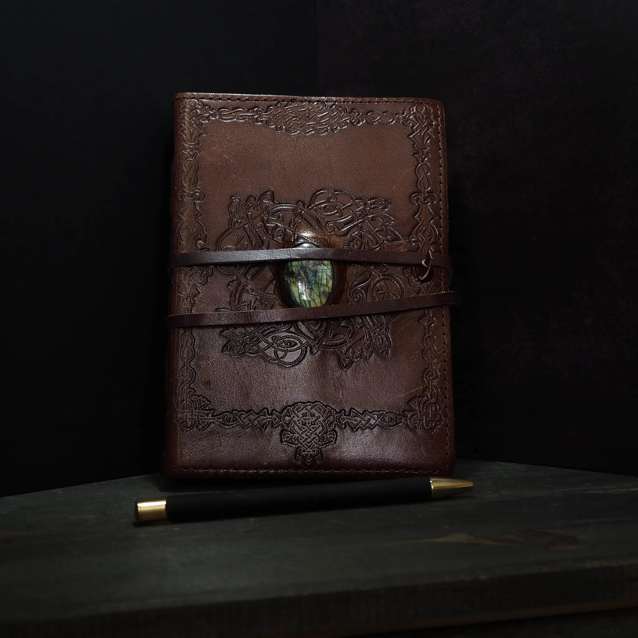 Leather book with stone, medium