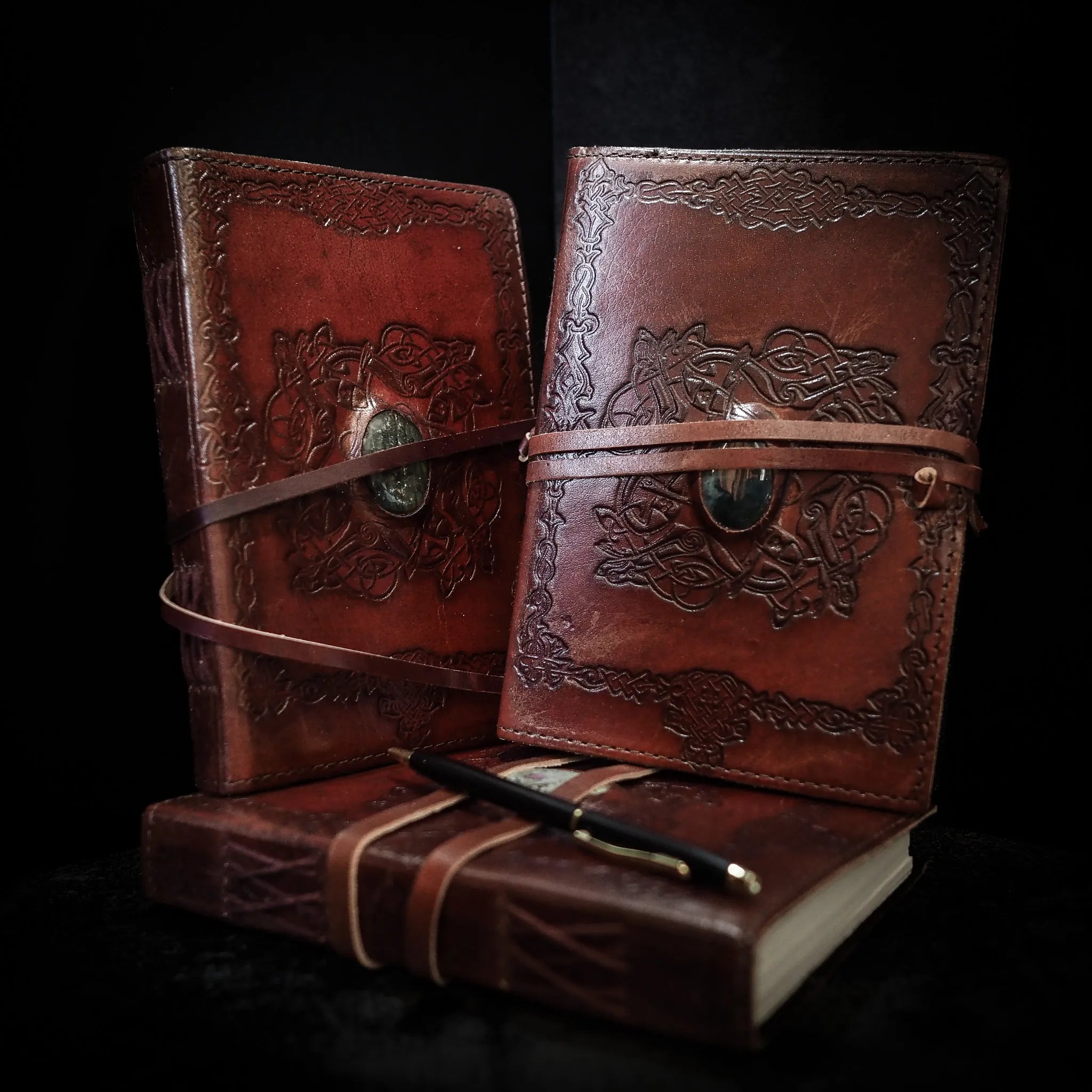 Leather book with stone, medium
