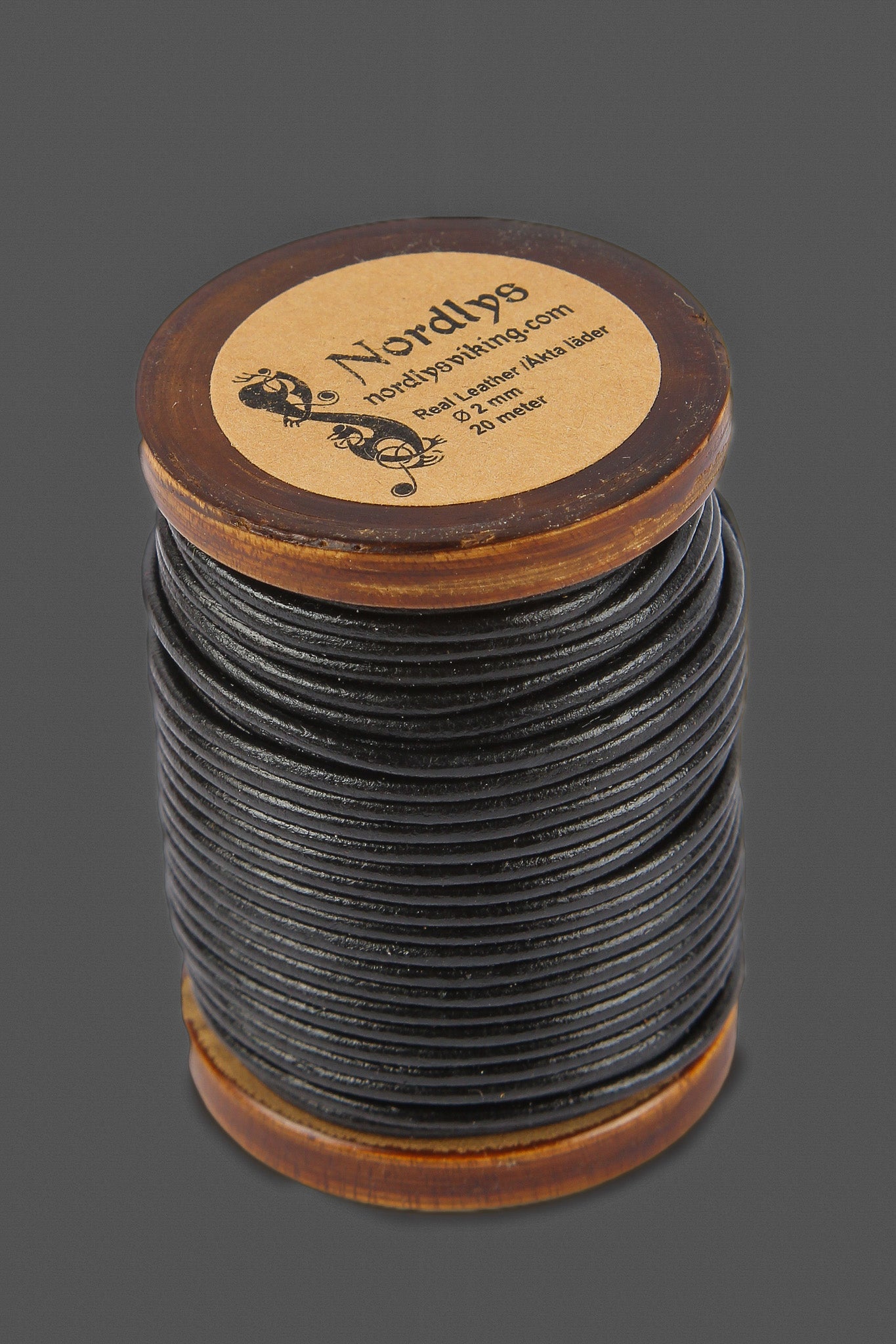 Leather strap black 20 m, 2 mm