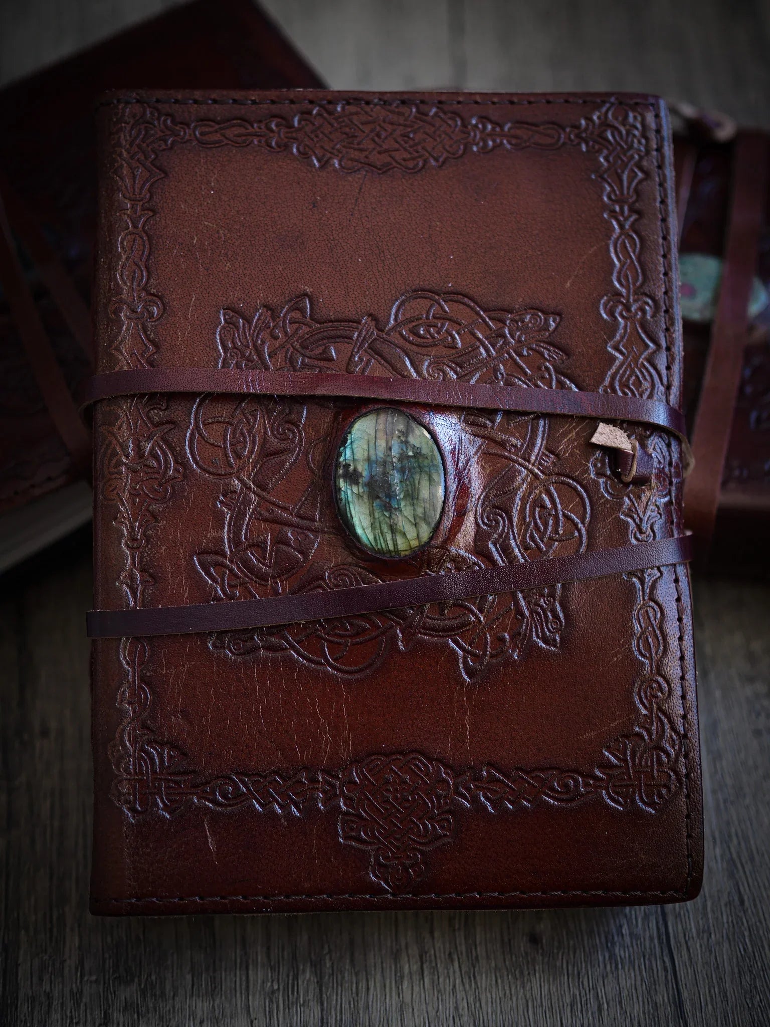 Leather book with stone, medium