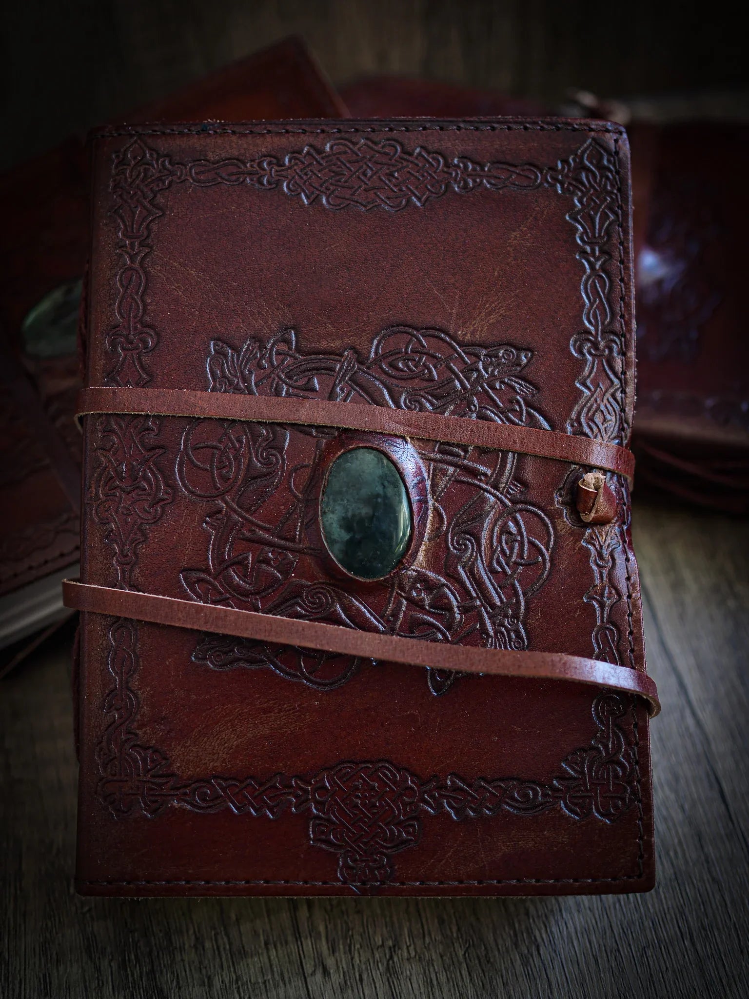 Leather book with stone, medium