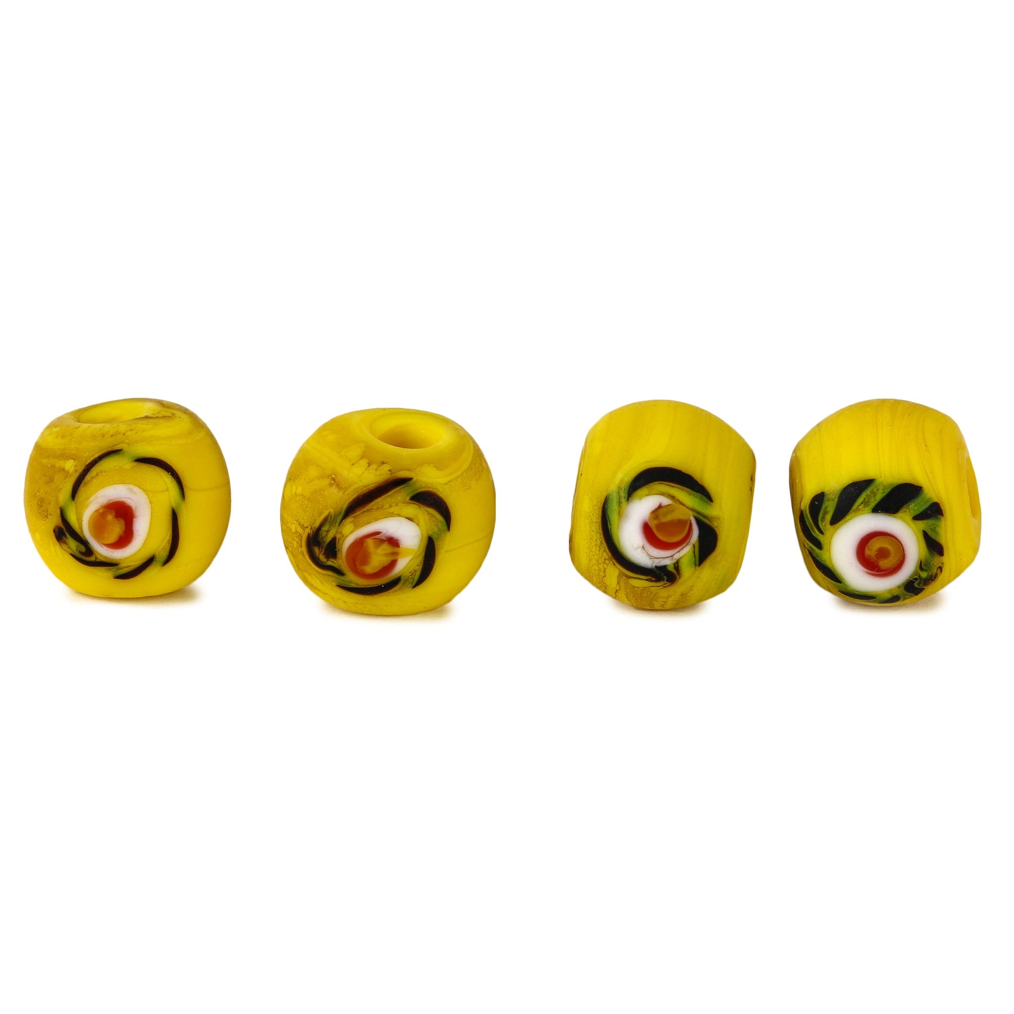 Yellow glass bead with eye decoration, Håringe, 100 grams