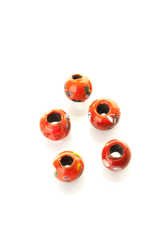 Red round glass bead with decoration, Norway, 100 grams